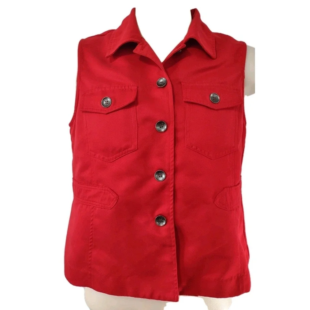 Southern Lady Vest Women's Size P10 Red Collared Sleeveless Button Up  2 Pockets